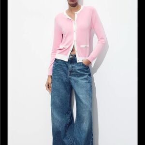 Zara Pink and White Cardigan